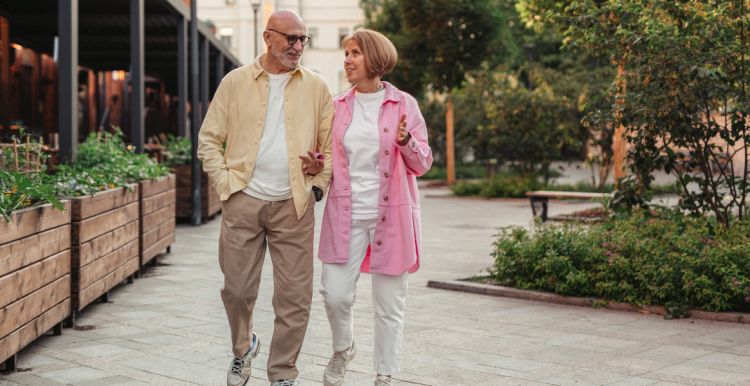 a couple in their 40's walking together